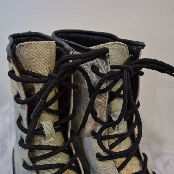 LADY GODIVA | LIGHT DENIM BLEACHED COMBAT BOOTS - Picture 5 of 6